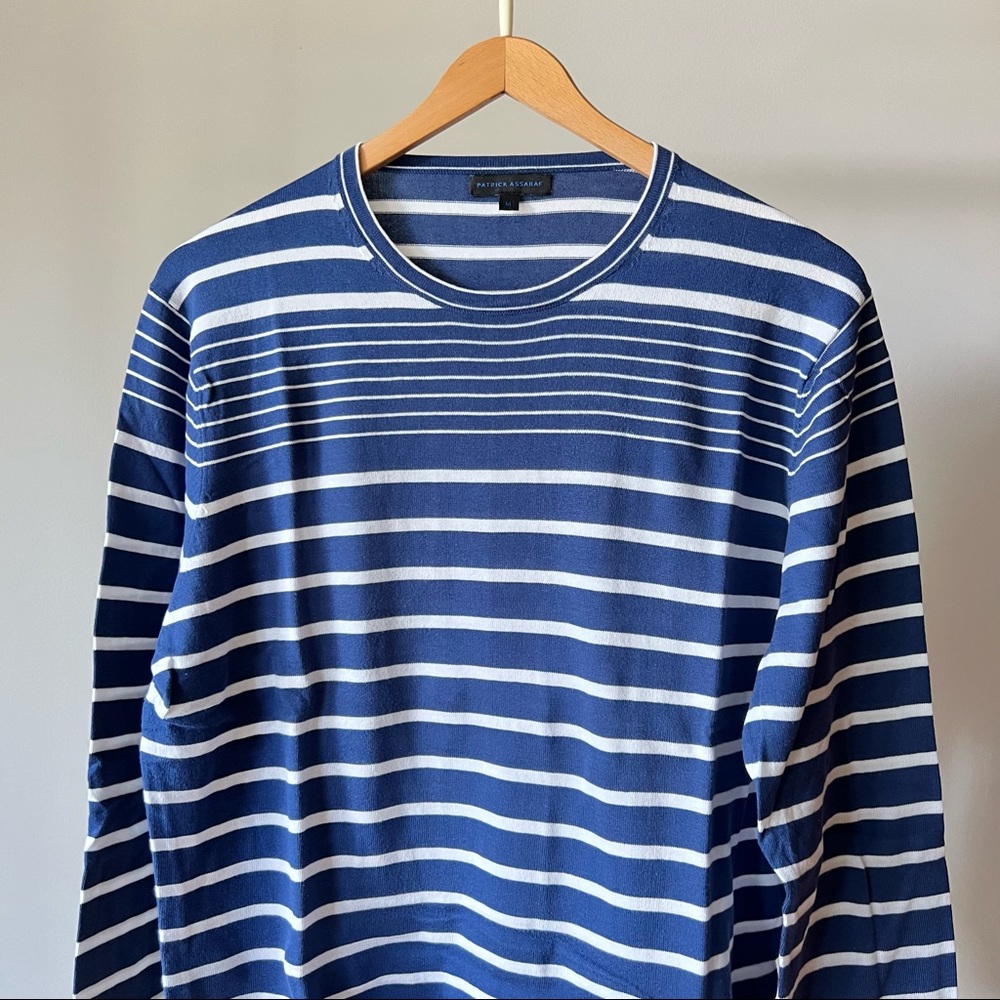 Patrick Assaraf Blue Striped Long Sleeve Shirt